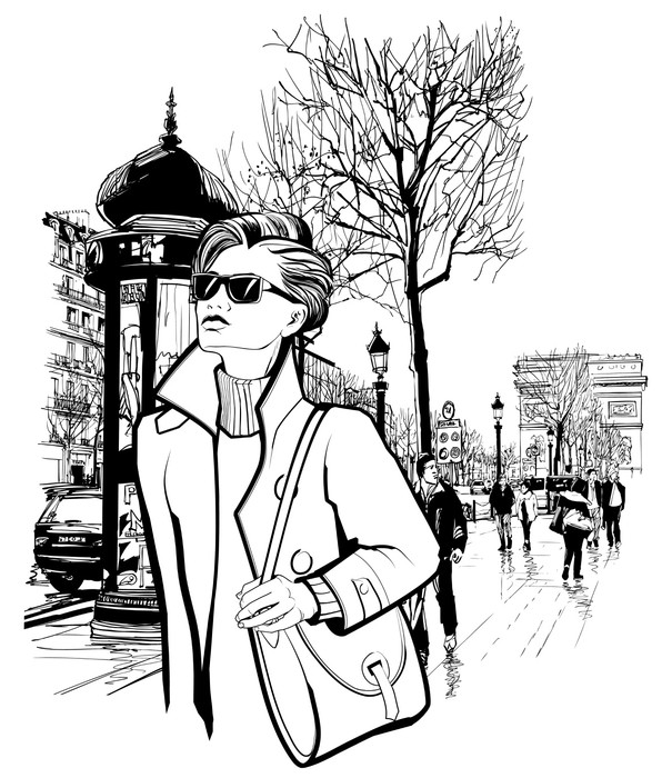 596x700 Woman Walking In Champs Elysees Avenue In Paris Sticker Pixers