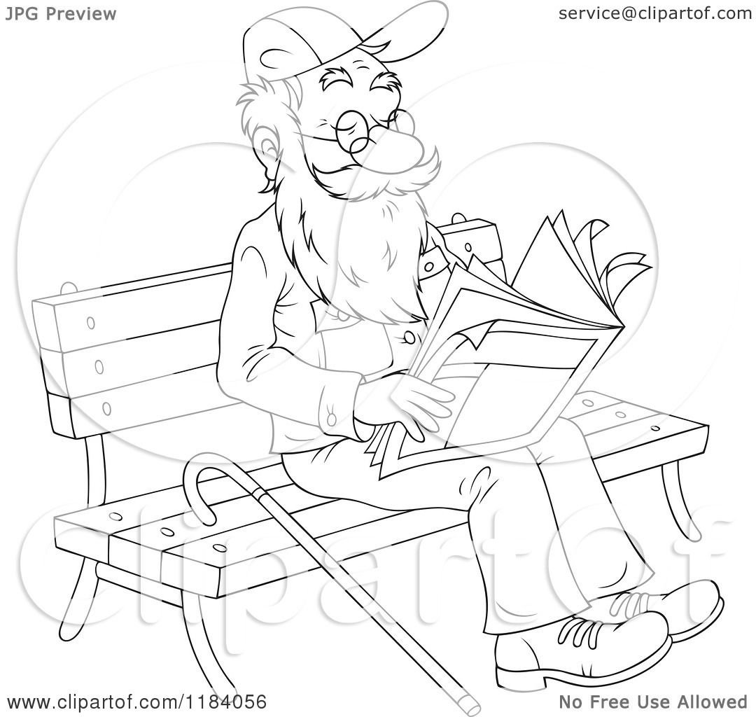 1080x1024 Cartoon Of Happy Outlined Senior Man Reading The Newspaper On