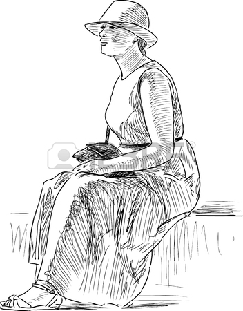 352x450 Sketch Of A Casual Woman On The Park Bench Royalty Free Cliparts