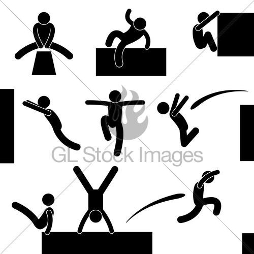 500x500 Parkour Man Jumping Climbing Leap Stick Figure Pictogram Gl