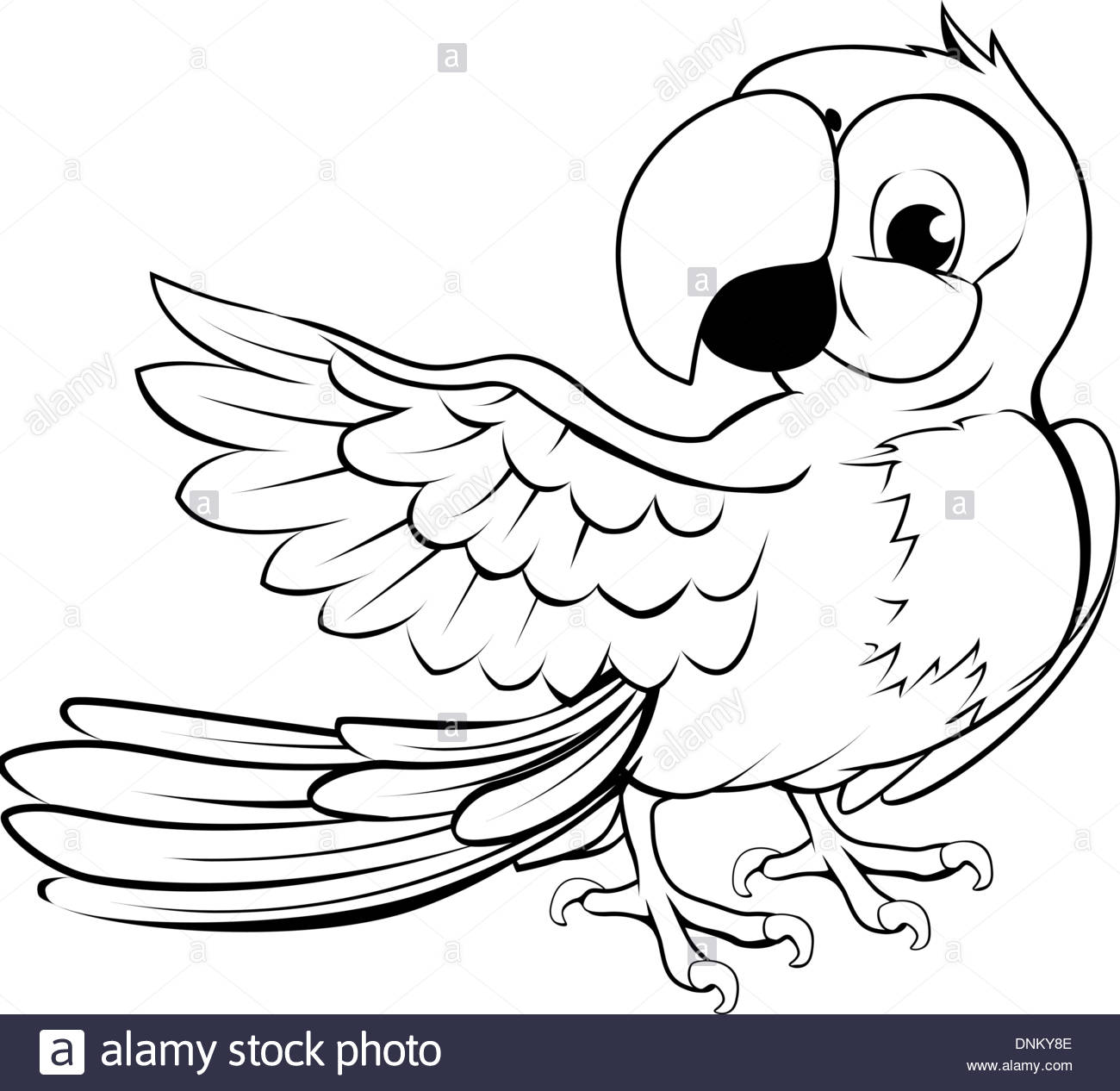 1300x1266 Cartoon Parrot Character In Black Outline Pointing With Its Wing