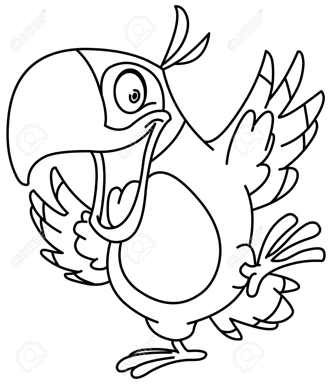 1126x1300 Outlined Happy Parrot Dancing. Vector Line Art Illustration