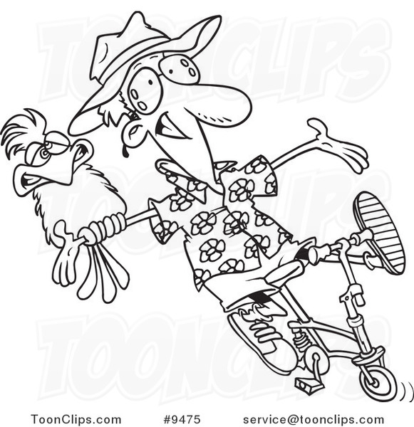 581x600 Cartoon Black And White Line Drawing Of A Carefree Guy On A Bike