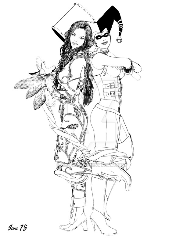 600x777 Ivy And Harley Quinn Partners Of Crime Lineart. By Steamrider86