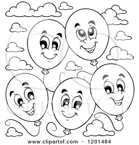 450x470 Cartoon Of A Group Of Floating Black And White Birthday Party