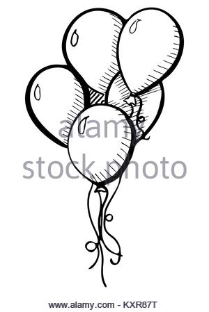 300x449 Group Of Balloons On A String. Hand Drawn, Isolated On A White