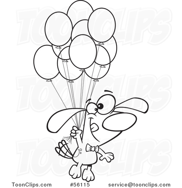 581x600 Outline Cartoon Dog Foating With A Bunch Of Party Balloons