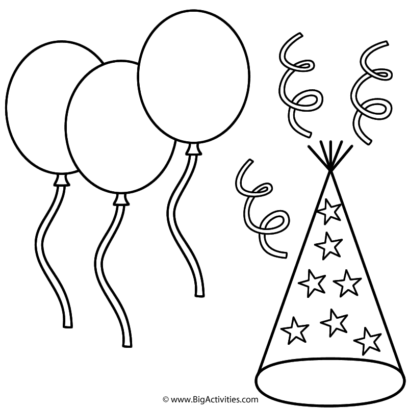 800x800 Balloons With Party Hat And Streamers