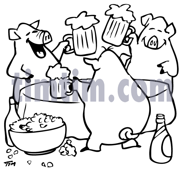 588x553 Free Drawing Of Pigs Beer Party Bw From The Category Farm Animals