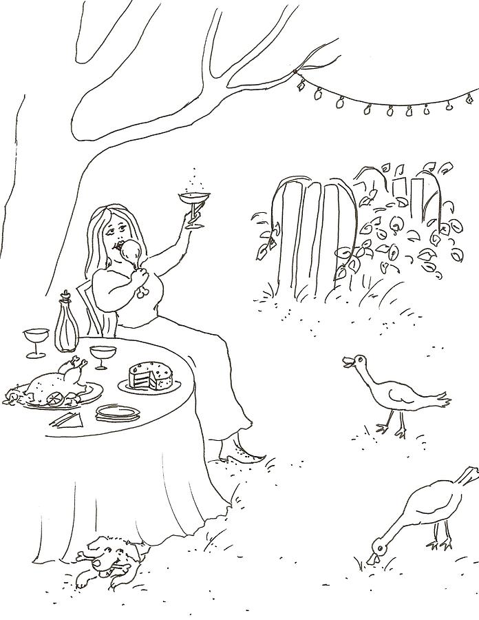 696x900 Party In The Garden Drawing By Vass Eva Rozsa