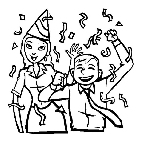 600x600 Two Office Worker On New Years Party Coloring Page
