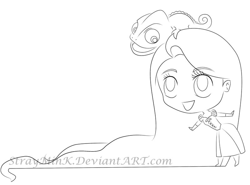 800x593 Rapunzel And Pascal Line Art By Straymink