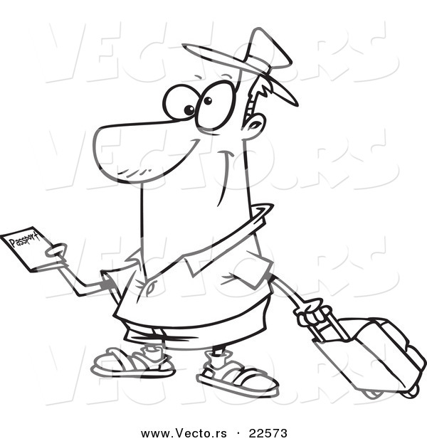 600x620 Vector Of A Cartoon Traveler Holding A Passport