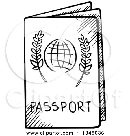 450x470 Clipart Of A Black And White Sketched Passport