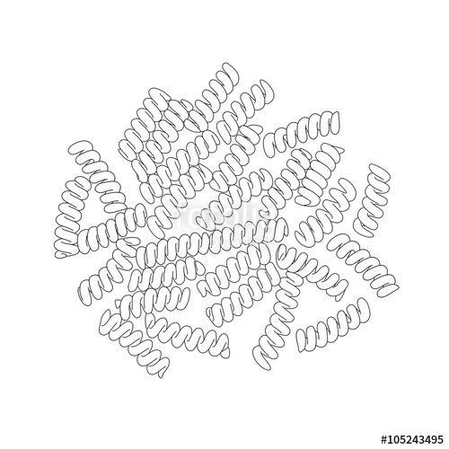 500x500 Pile Of Fusilli Pasta On The White Background. Raster Line Art