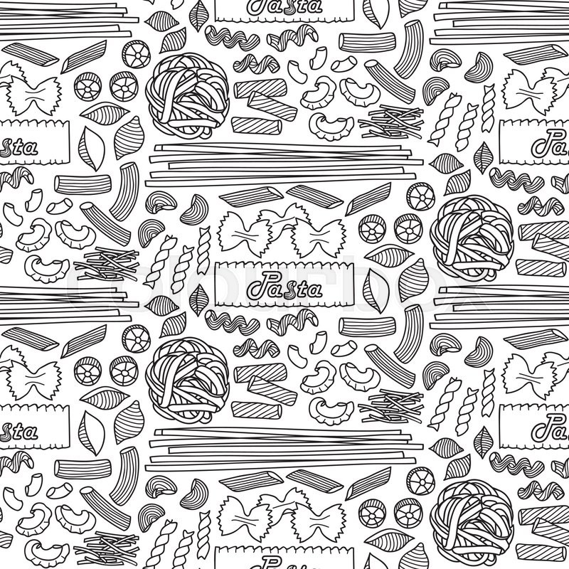 800x800 Vector Illustration Of Hand Drawn Seamless Pattern With Pasta