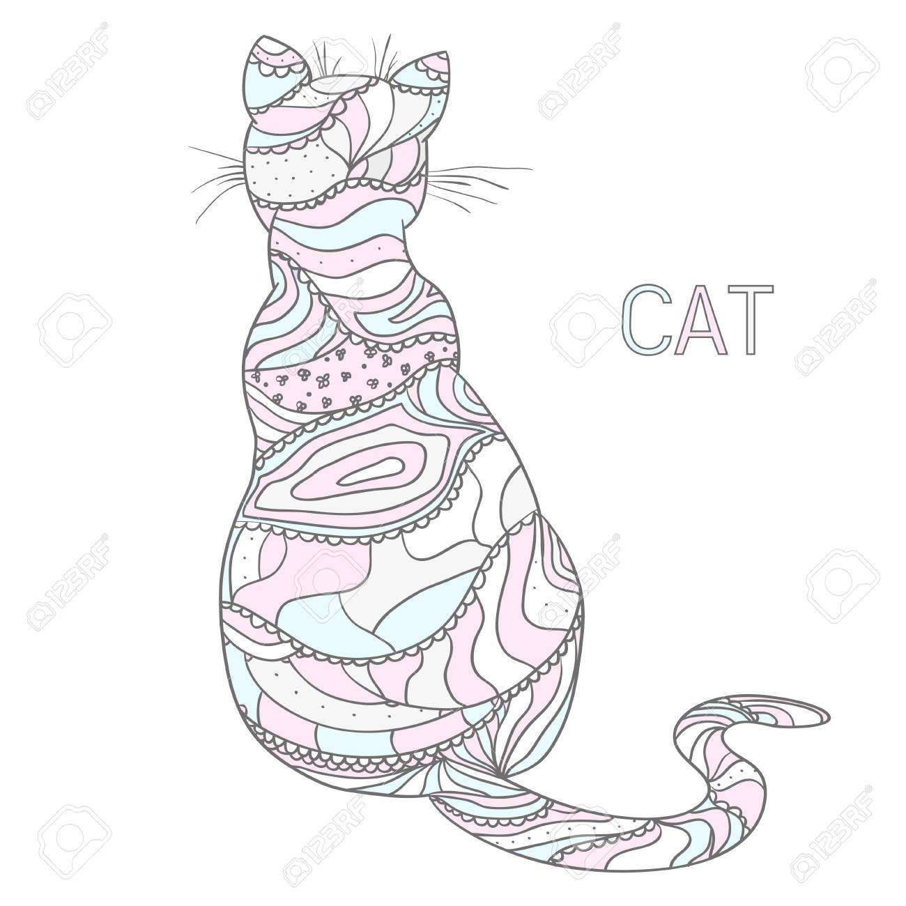 1300x1300 Cat Design Zentangle In Pastel Colors. Hand Drawn Cat