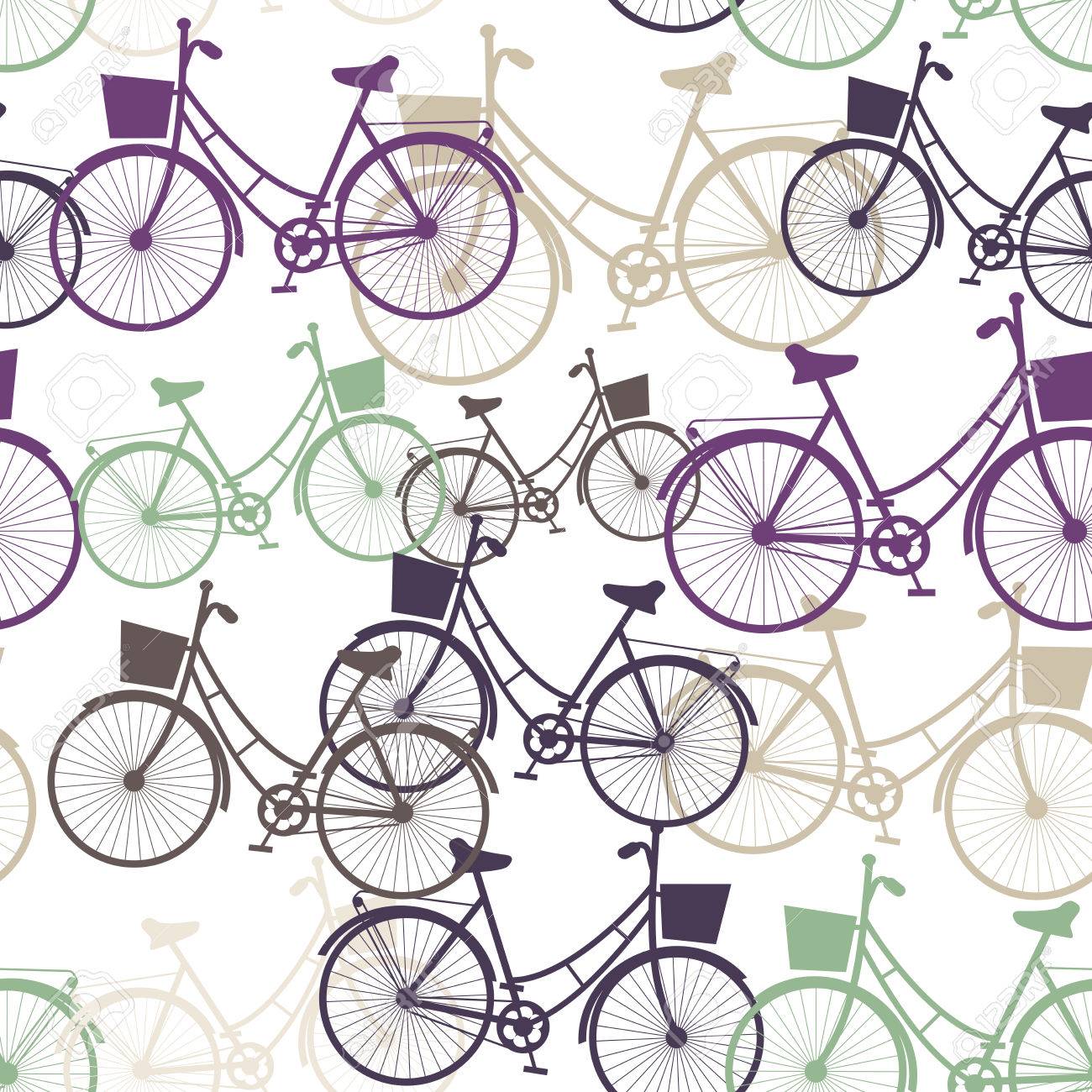 1300x1300 Vintage Bicycles Seamless Pattern, Pastel Colors. Vector