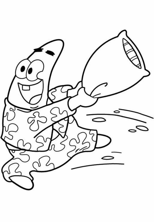600x868 Patrick Star Pillow Figth Coloring Page