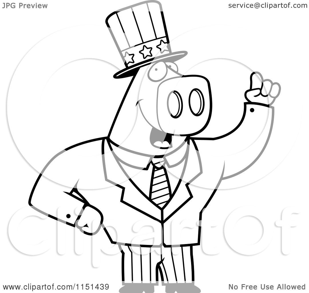 1080x1024 Cartoon Clipart Of A Black And White Patriotic Pig