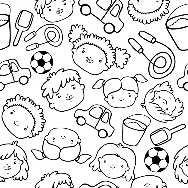 626x626 Doodle Kids Faces Pattern Vector Free Download