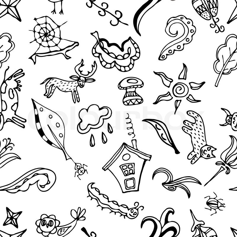 800x800 Vector Seamless Pattern, Doodling Design. Kids Illustration