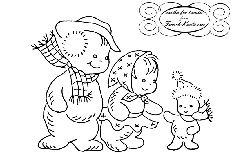 800x562 Winter Kids Embroidery Transfer Pattern