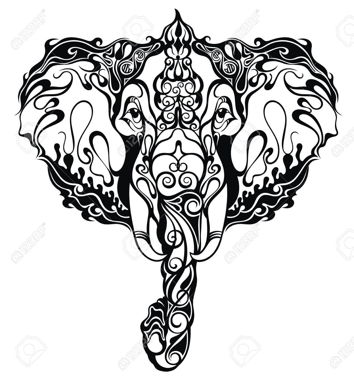 1217x1300 Tattoo Elephant With Patterns And Ornaments Royalty Free Cliparts