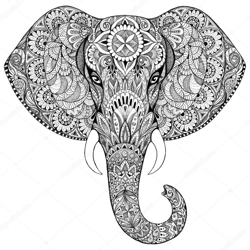 1024x1024 Tattoo Elephant With Patterns And Ornaments Stock Photo Vensk