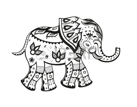 450x353 The Stylized Figure Of An Elephant In The Festive Patterns Stock