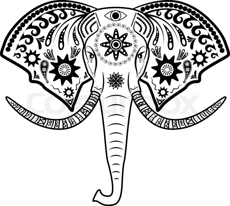 800x717 Vector Illustration Of Elephant Head.tattoo Elephant With Patterns