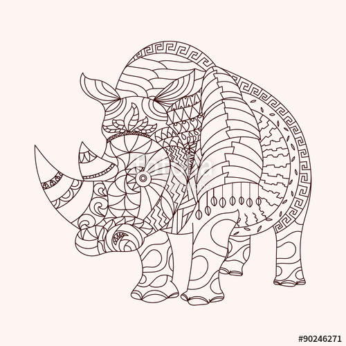 500x500 Patterned Rhino Zentangle Style. Eps 10 Vector Illustration Stock