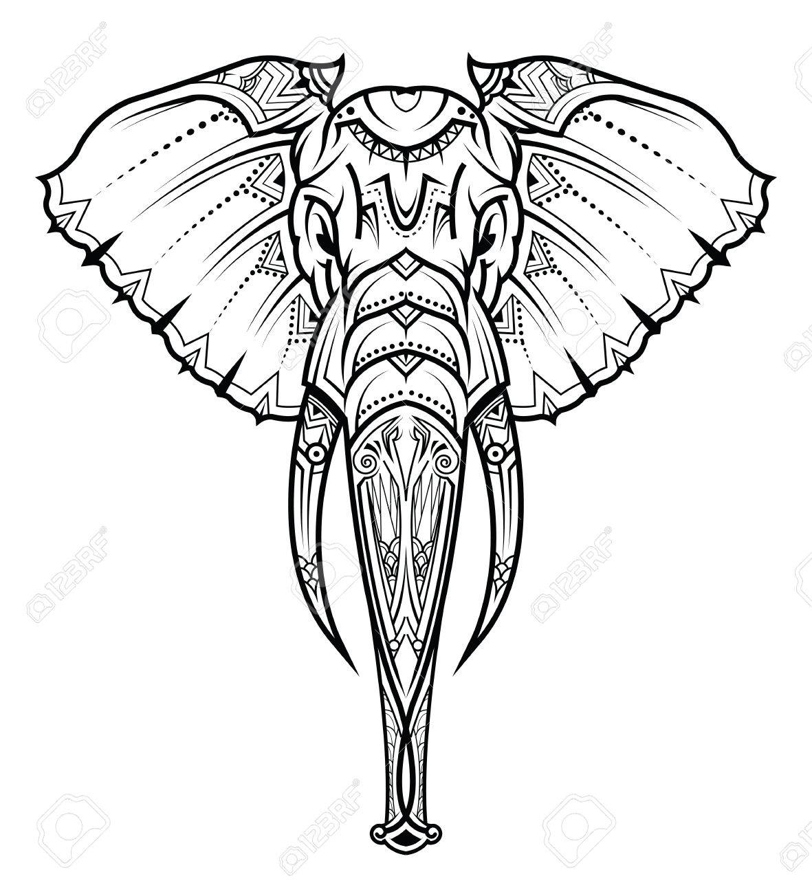 1181x1300 Beautiful Elephant With Ornament. Tattoo Elephant With Patterns
