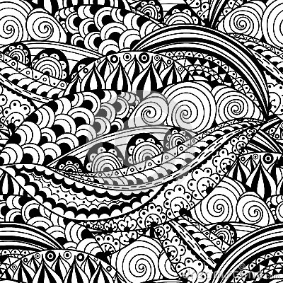 400x400 Hand Drawn Black And White Seamless Pattern With Abstract Waves