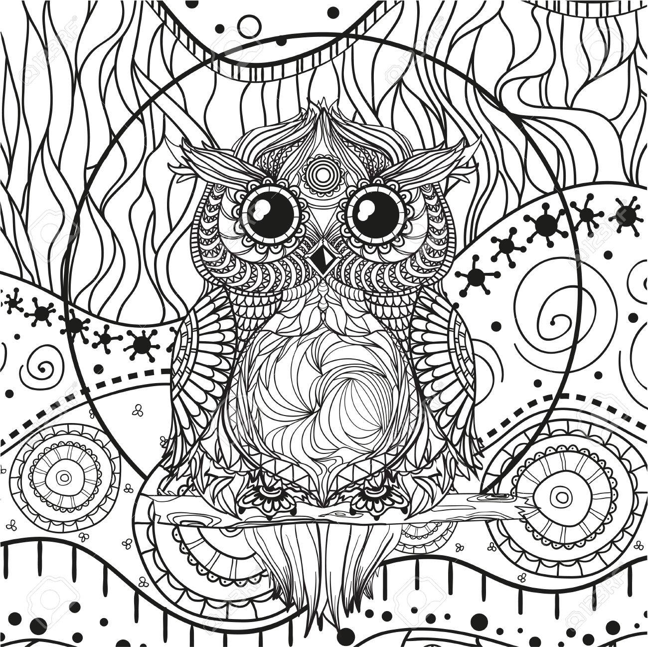 1300x1297 Mandala With Owl. Design Zentangle. Hand Drawn Abstract Patterns