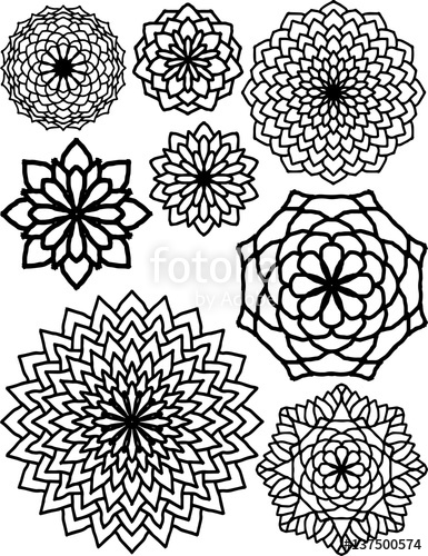385x500 Abstract Flower Patterns Drawings. Black And White Illustrations