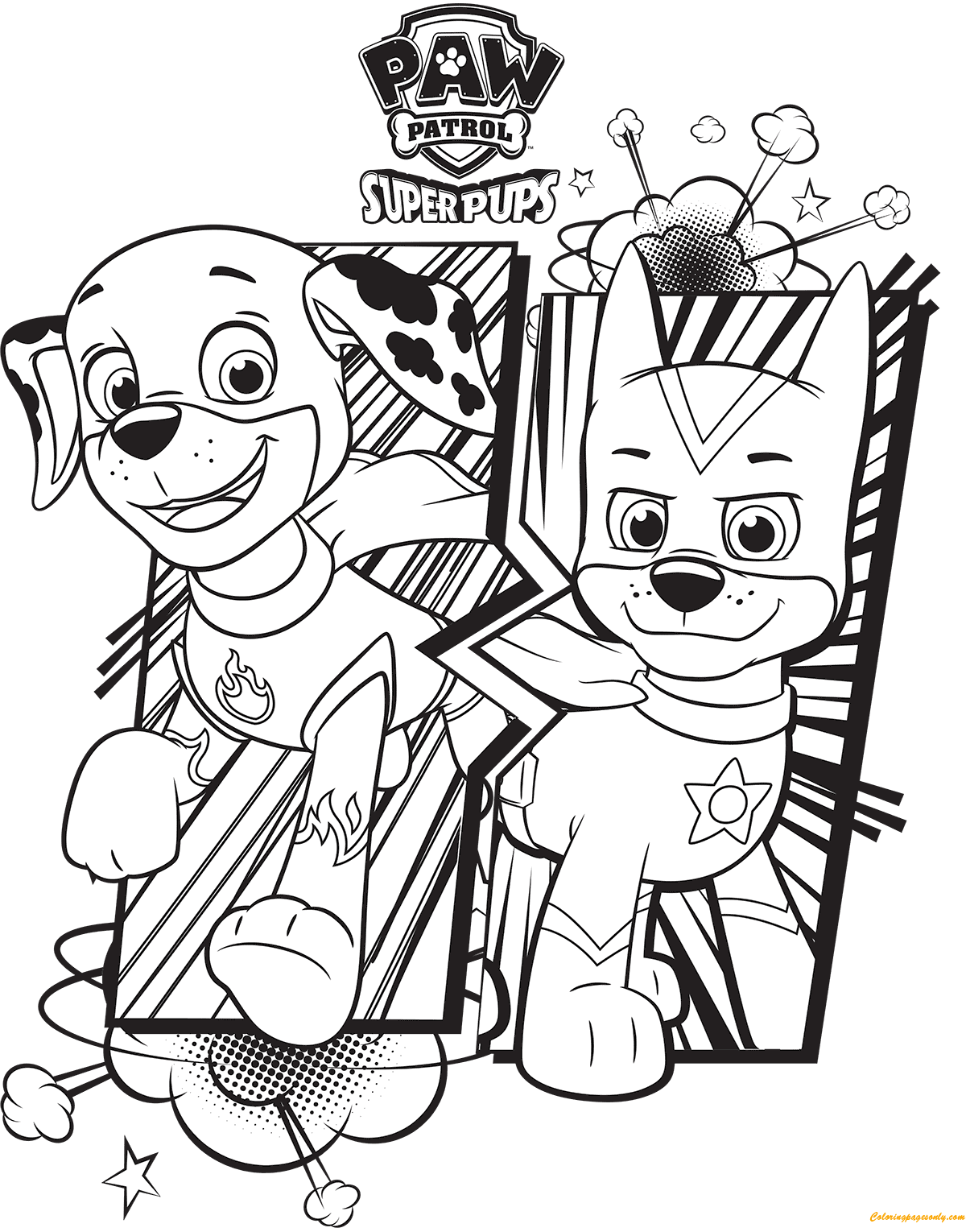 1200x1530 Paw Patrol Super Pups Chase And Marshall Coloring Page