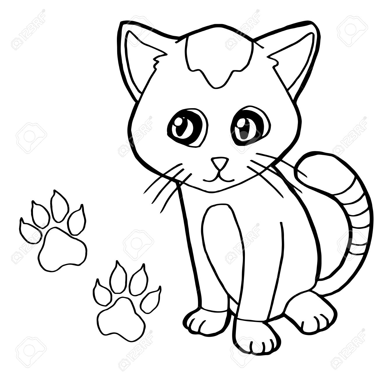 1300x1300 Paw Print With Cat Coloring Page Vector Royalty Free Cliparts