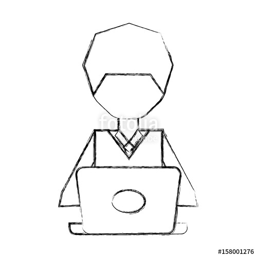 500x500 Sketch Draw Man Pc Faceless Cartoon Vector Graphic Design Stock