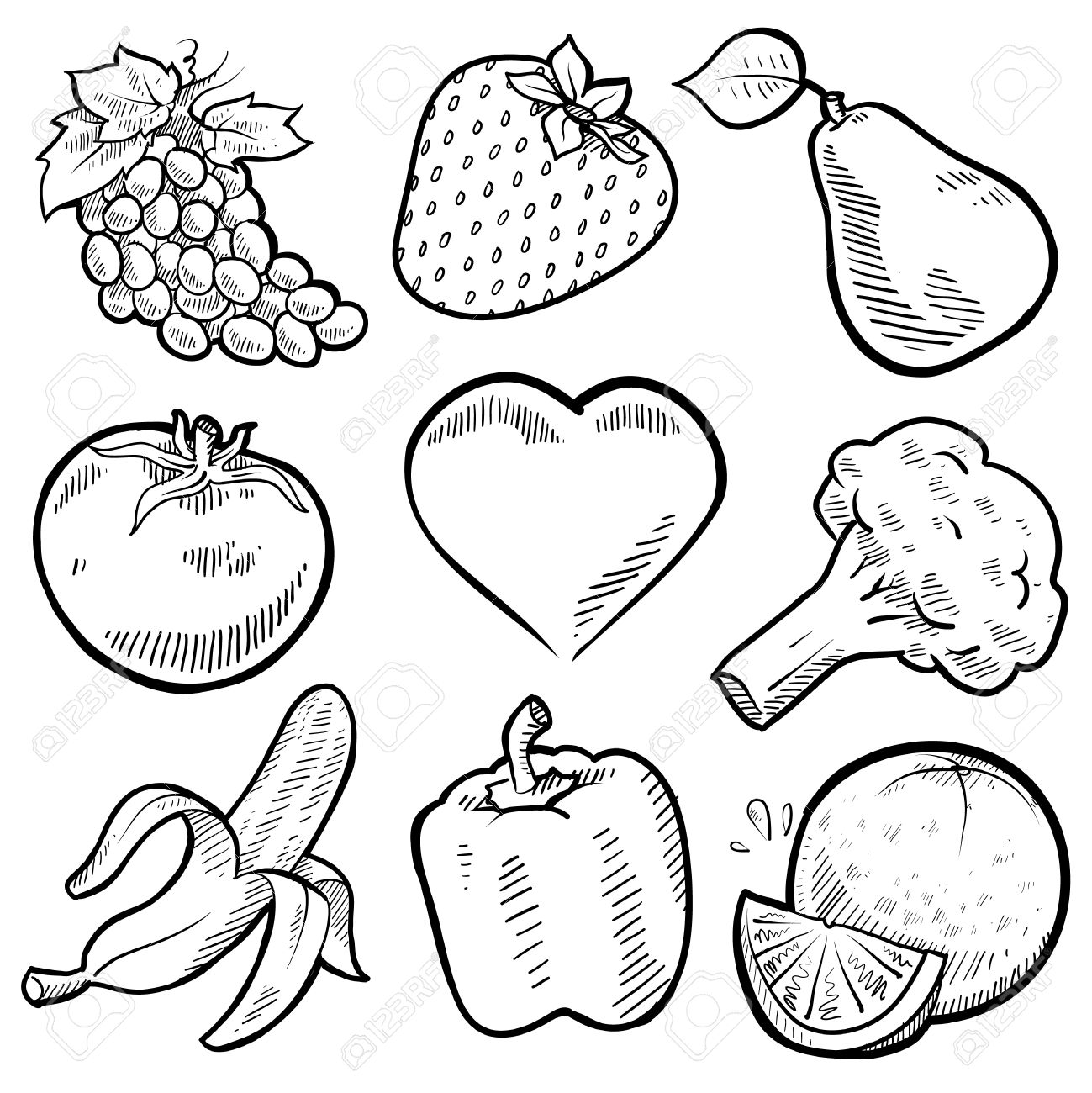1299x1300 Fruits And Vegetables Drawing Wallpapers Background
