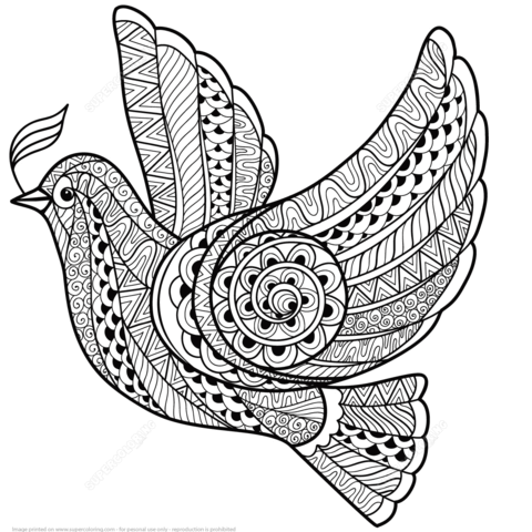 480x480 Zentangle Dove Of Peace Coloring Page Free Printable Coloring Pages