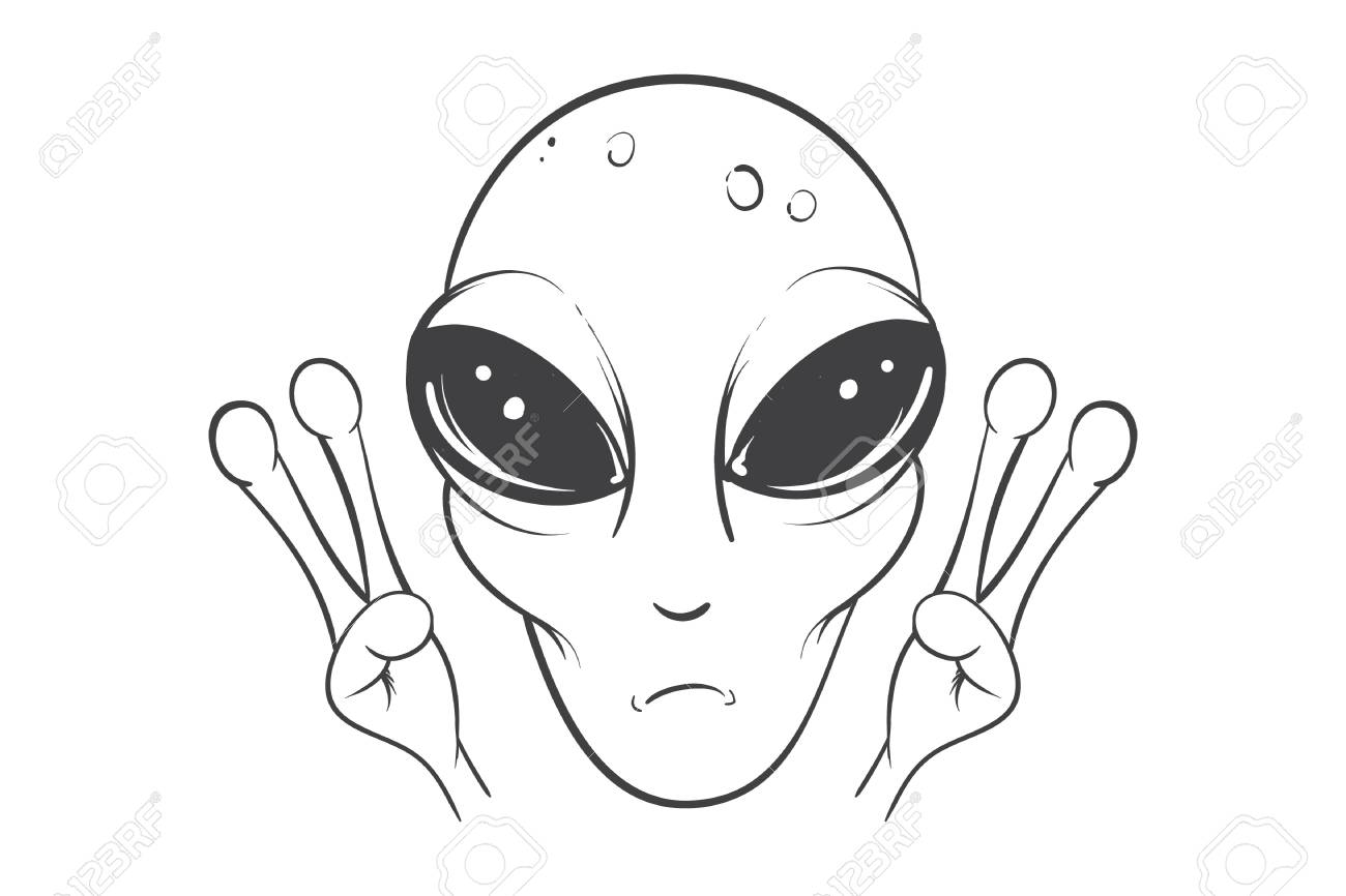 1300x866 Alien Is Showing A Sign Of Peace.hand Drawn Vector Illustration