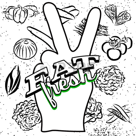450x450 Eat Fresh Lettering On Peace Hand Sign, Hand Drawn Outline Artwork