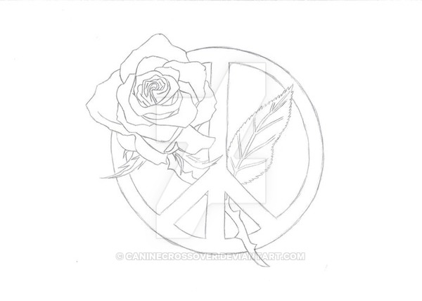600x428 Rose In Peace Sign Tattoo By Caninecrossover