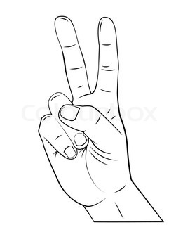 261x320 Vector Cartoon Hand Victory Sign. Peace Hand Symbol. Stock