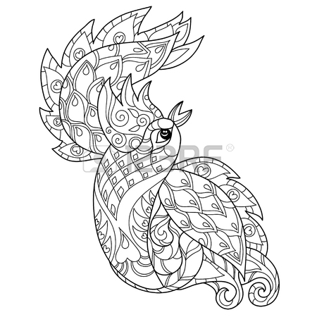 450x450 Zen Art Stylized Peacock In Flowers. Hand Drawn Doodle Boho Vector