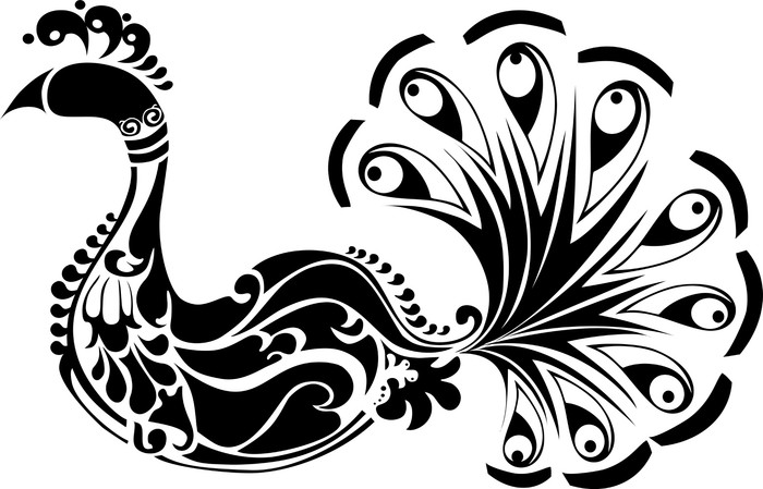 700x449 Decorative Peacock Black And White Wall Mural We Live