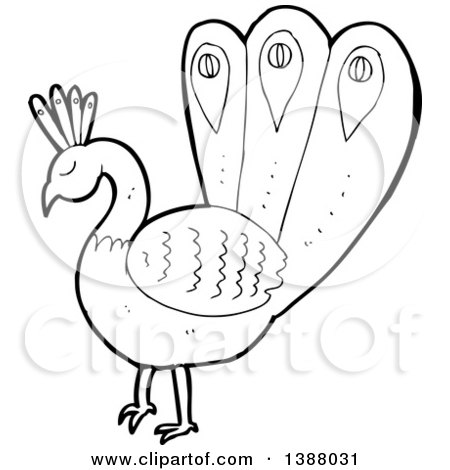 450x470 Clipart Of A Cartoon Black And White Lineart Peacock