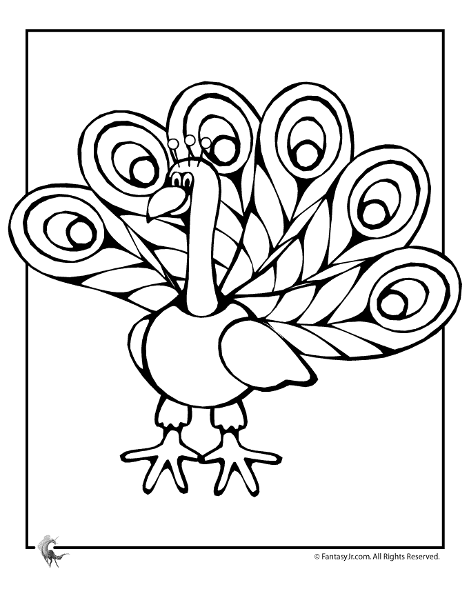 680x880 Cartoon Peacock Coloring Page