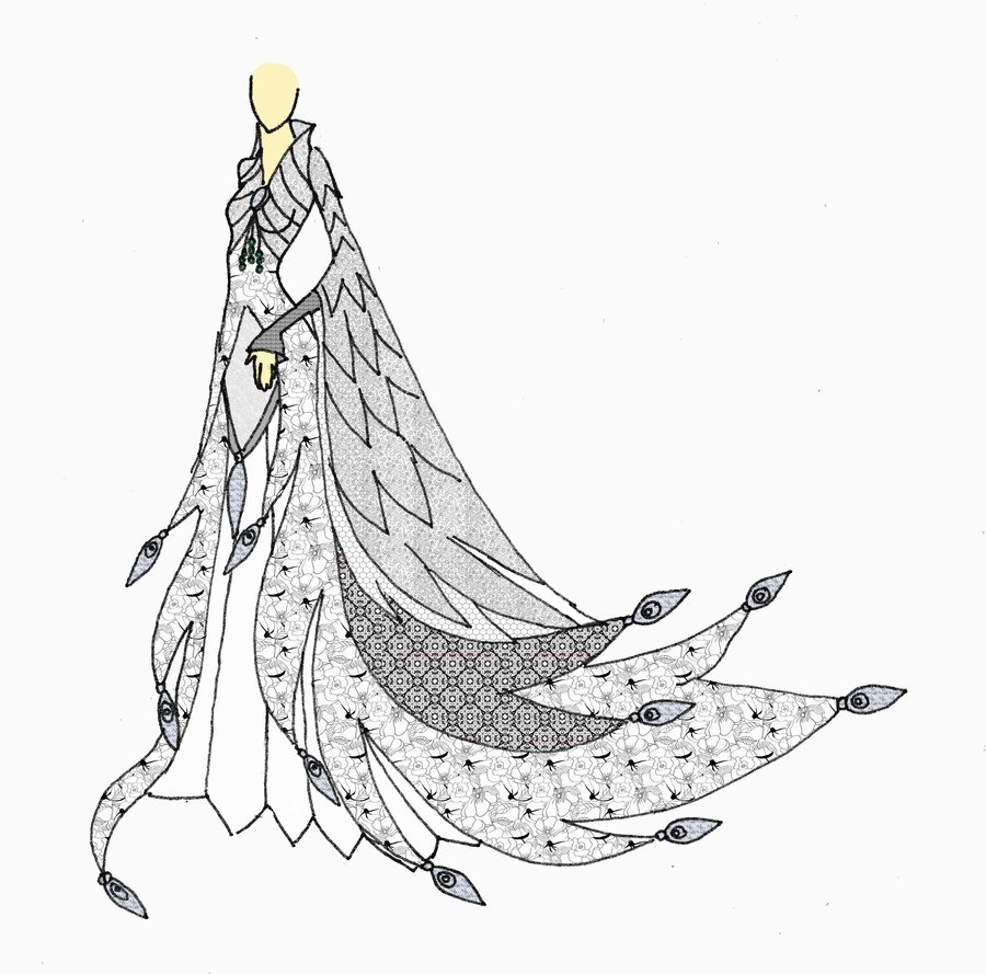 900x889 White Peacock Gown By Elvenbutterfly